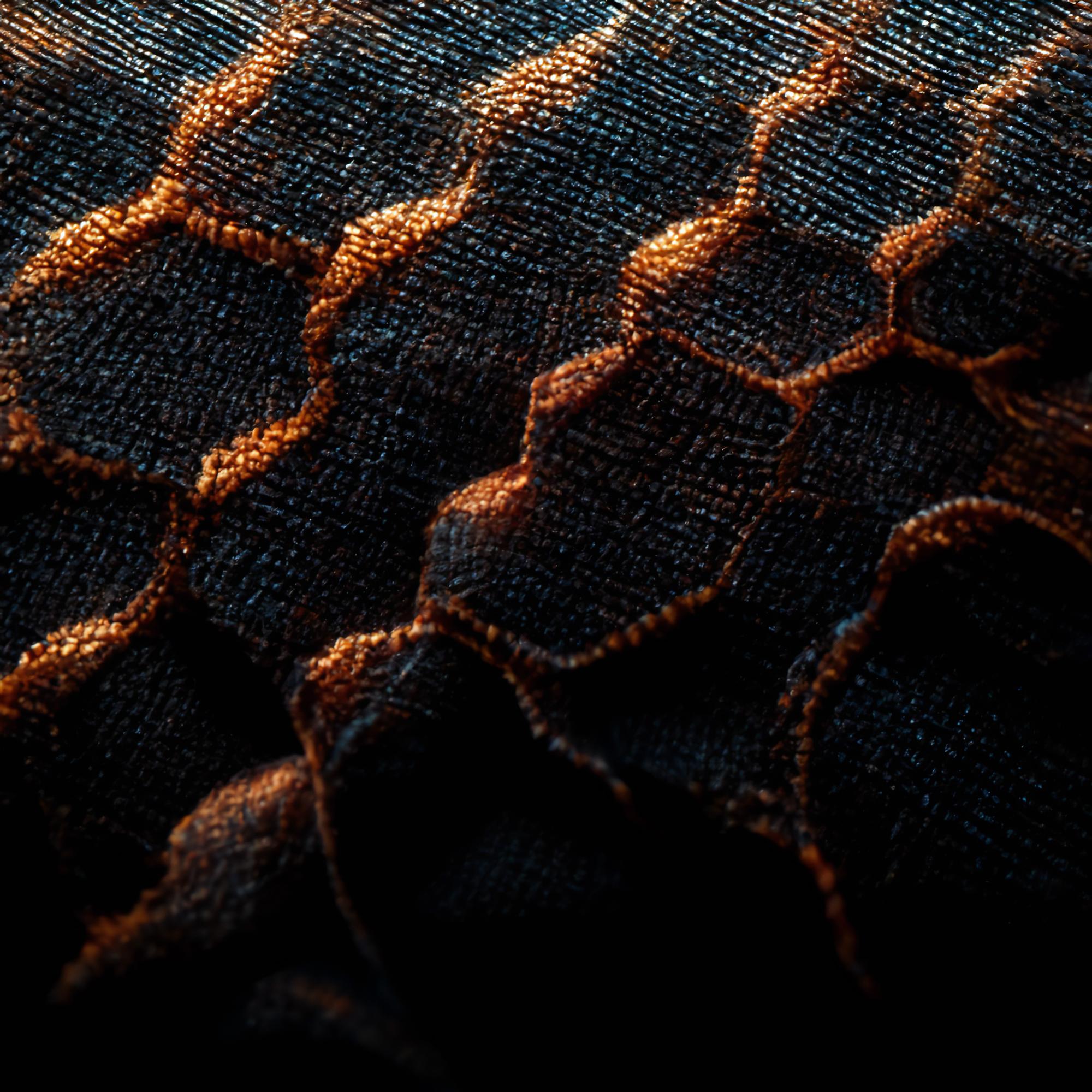 Close up metallic thread embroidery on dark fabric